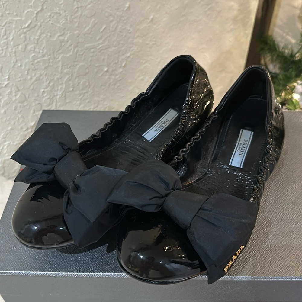 Prada Ballet Flats Bow Ballerinas Patent Leather EU39 1/2
